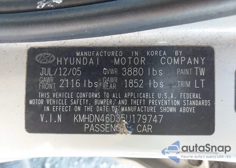 2005 Hyundai Elantra Gls/Gt from USA, damaged, VIN KMHDN46D35U179747